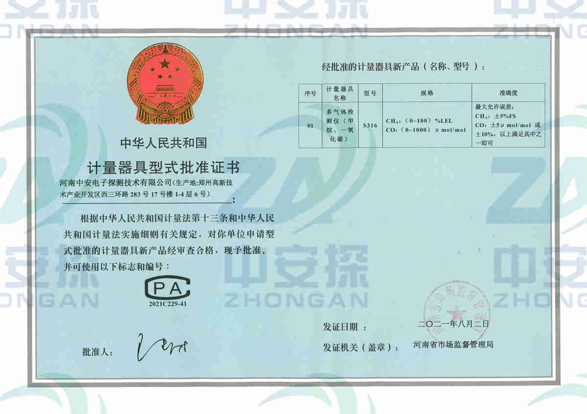 中安探測(cè)S316氣體檢測(cè)報(bào)警器S316 CH4 CO PA證書